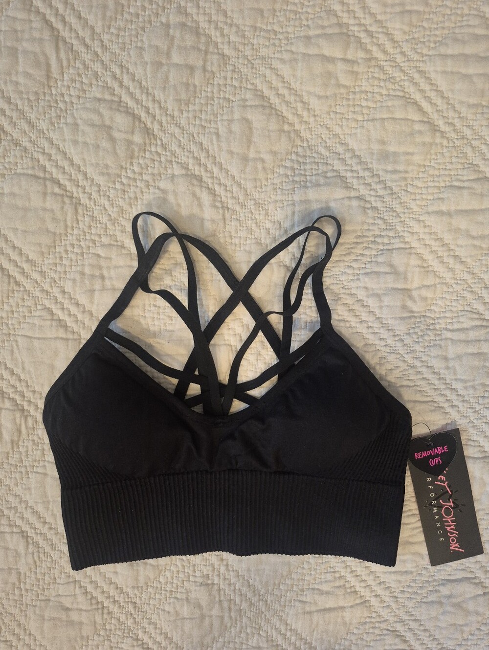 Betsey Johnson Black Strappy Sports Bra Yoga Pilates M